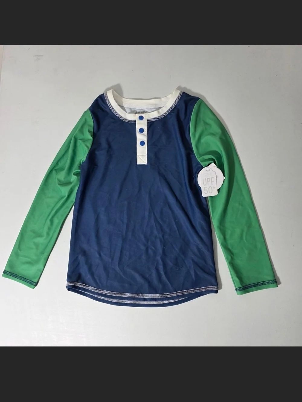 Mud Pie Navy and Green Long-Sleeve Henley Rash Guard